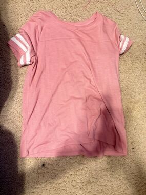 SO Pink Short Sleeve Tee with White Sleeve Stripes